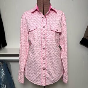 El General Pink Paisley Women's Western Pearl Snap Front Shirt Size Large